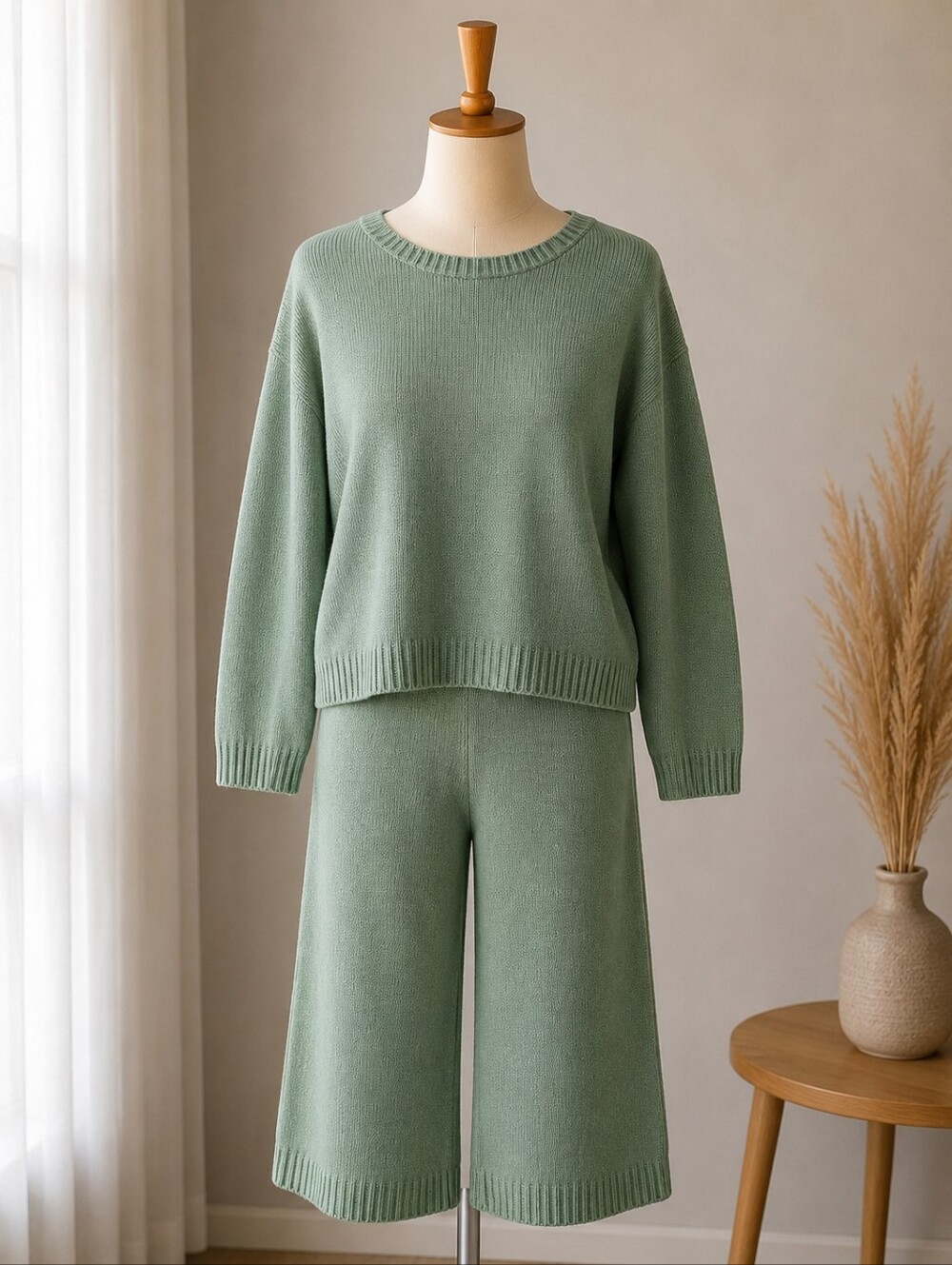 💚Nasty Gal Knit Lounge Set – Sweater & Wide Leg Knit Pants | Size M